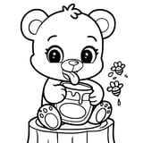 A colorful cartoon bear holding a cup.